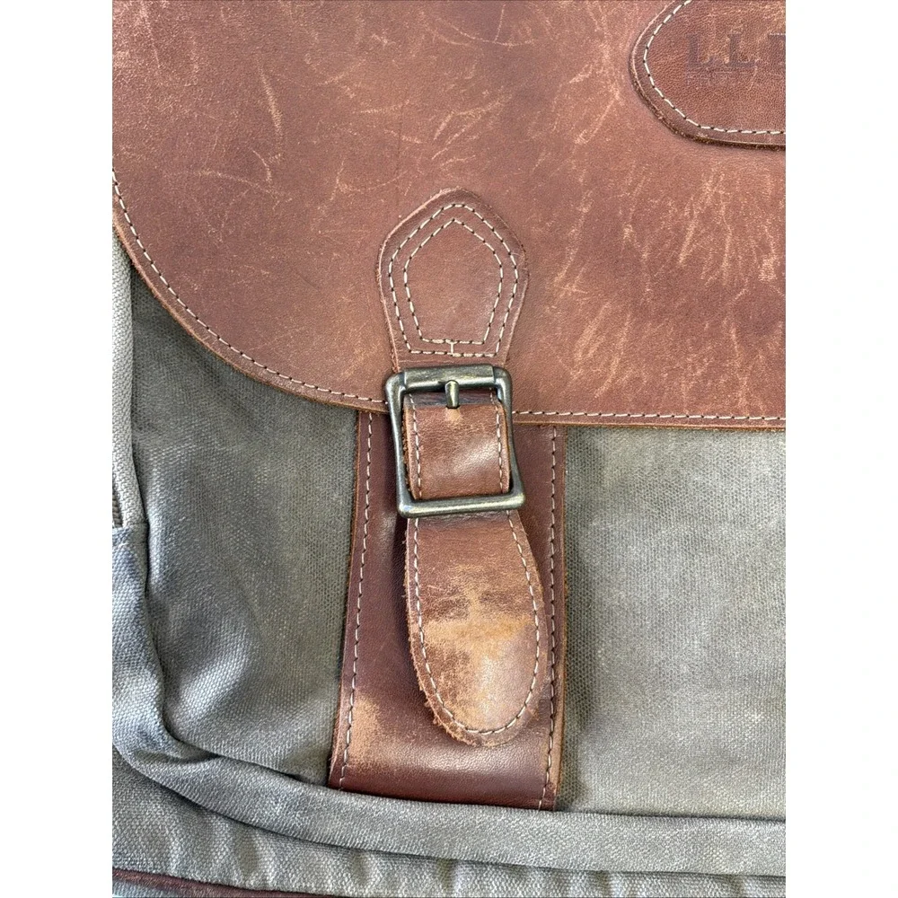 VTG LL Bean Maine Canvas Leather Trim Messenger Briefcase Bag No Strap